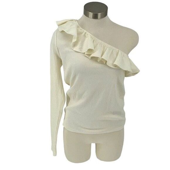 J.Crew‎ Womens Ribbed Ruffled Neck One Shoulder Top Blouse Cream Size Medium NWT - Picture 3 of 9